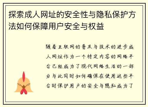 探索成人网址的安全性与隐私保护方法如何保障用户安全与权益